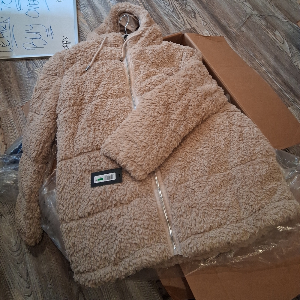 Kenneth Cole New York Tan Teddy Jacket with Hood
